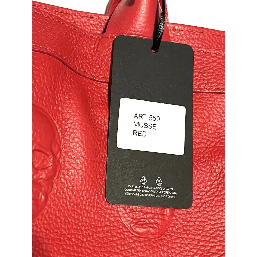 IO PELLE Italia Skull Embossed RED Leather Tote Bag XL Weekender Crossbody Strap